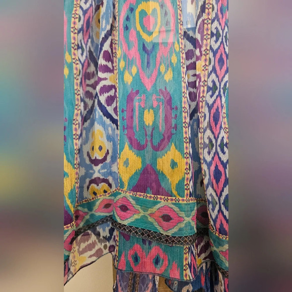 ZARA Multi colored Aztec print Asymetrical swing halter beaded top. Size L NWT - Picture 13 of 16